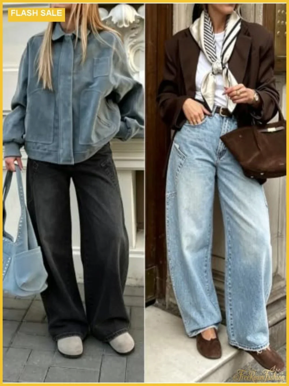 Baggy Barrel Jeans High Waisted Wide Leg Raw Hem Y2K Denim Pants